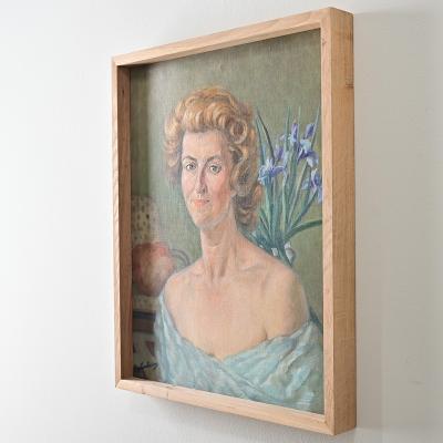 French Vintage Portrait Painting of a Lady with Iris Signed Combrisson