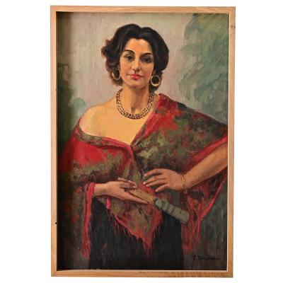 French Vintage Portrait of a Flamenco Dancer Signed Tondreau