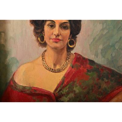 French Vintage Portrait of a Flamenco Dancer Signed Tondreau