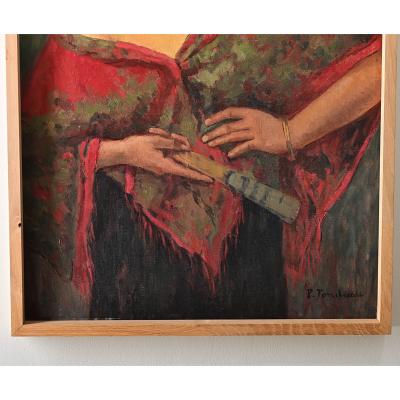 French Vintage Portrait of a Flamenco Dancer Signed Tondreau