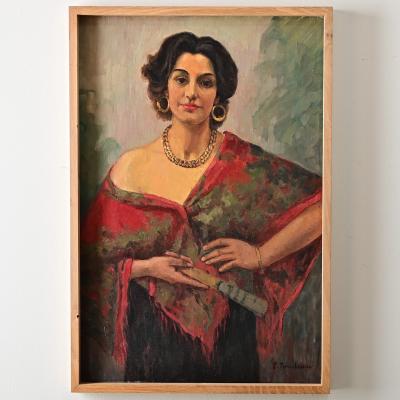 French Vintage Portrait of a Flamenco Dancer Signed Tondreau