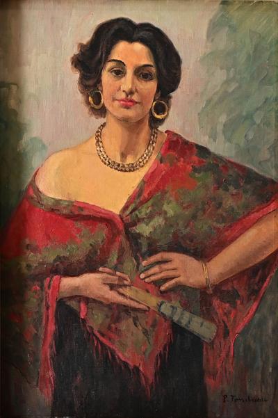 French Vintage Portrait of a Flamenco Dancer Signed Tondreau