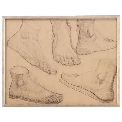 French Vintage Set of 9 Framed Figure Study Sketches