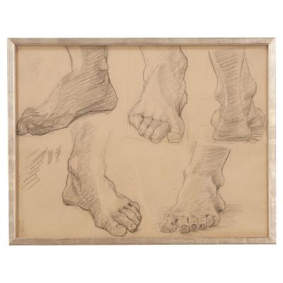 French Vintage Set of 9 Framed Figure Study Sketches