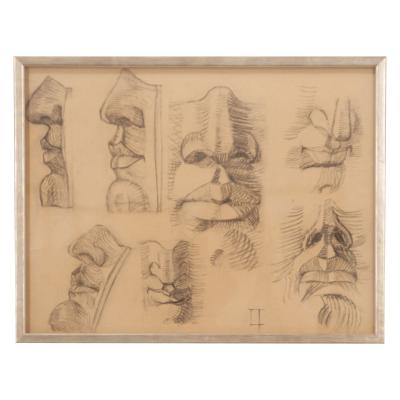 French Vintage Set of 9 Framed Figure Study Sketches