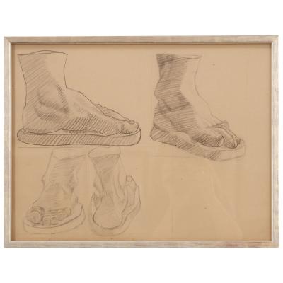 French Vintage Set of 9 Framed Figure Study Sketches