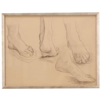 French Vintage Set of 9 Framed Figure Study Sketches