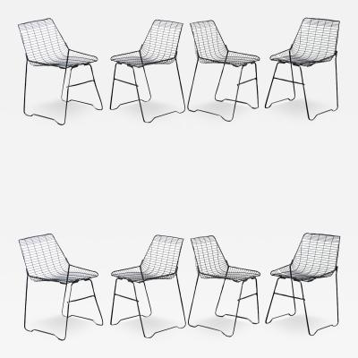 French Vintage Set of Eight Black Wire Chairs