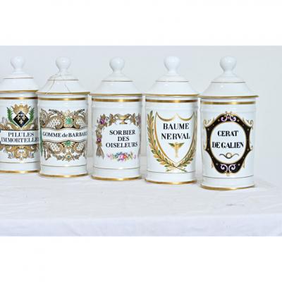 French Vintage Set of Fifteen Porcelain Limoges Pharmacy Jars