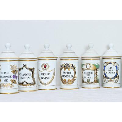 French Vintage Set of Fifteen Porcelain Limoges Pharmacy Jars