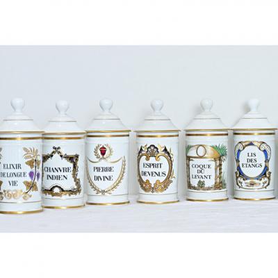 French Vintage Set of Fifteen Porcelain Limoges Pharmacy Jars
