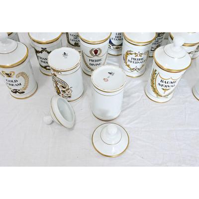 French Vintage Set of Fifteen Porcelain Limoges Pharmacy Jars