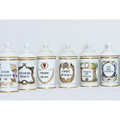 French Vintage Set of Fifteen Porcelain Limoges Pharmacy Jars