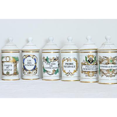 French Vintage Set of Fifteen Porcelain Limoges Pharmacy Jars