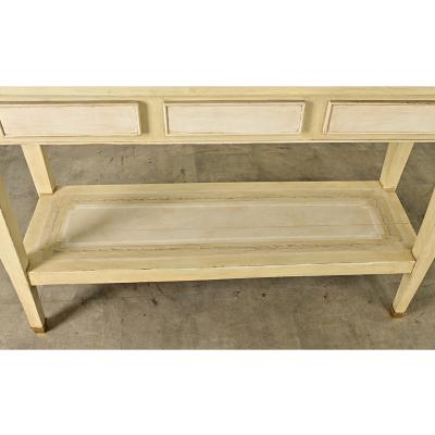 French Vintage Solid Walnut Painted Console Table