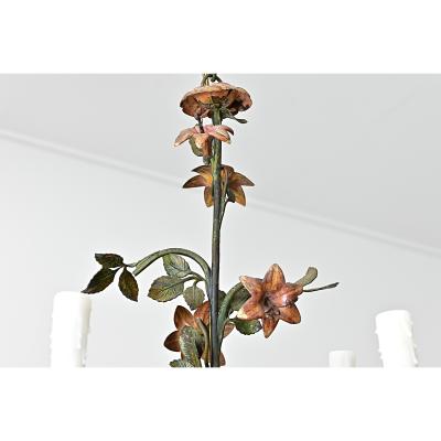 French Vintage T le Painted Floral Chandelier