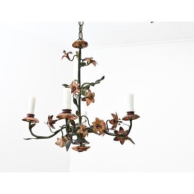 French Vintage T le Painted Floral Chandelier