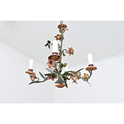French Vintage T le Painted Floral Chandelier