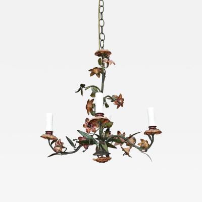 French Vintage T le Painted Floral Chandelier