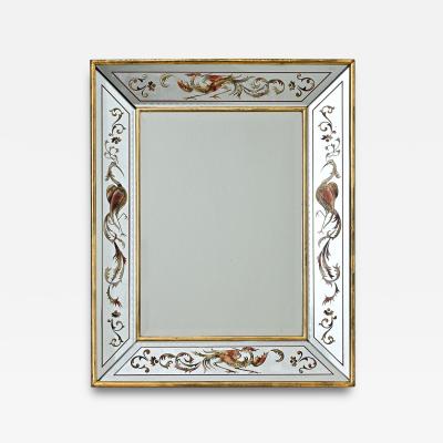 French Vintage Verre glomis Mirror with Phoenix Pattern