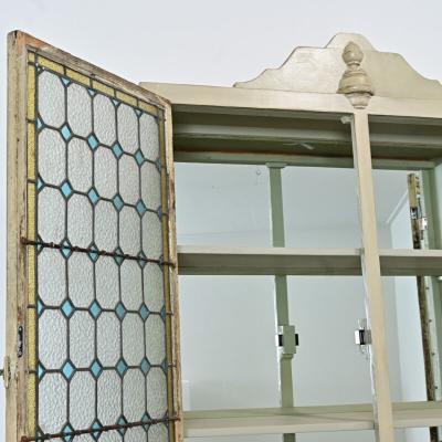 French Wall Cabinet Made with Stained Glass Doors
