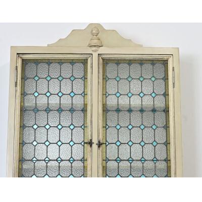 French Wall Cabinet Made with Stained Glass Doors