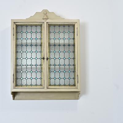 French Wall Cabinet Made with Stained Glass Doors