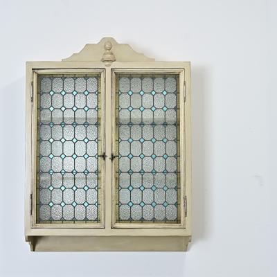 French Wall Cabinet Made with Stained Glass Doors