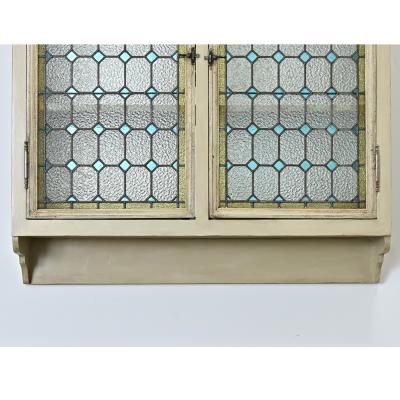 French Wall Cabinet Made with Stained Glass Doors