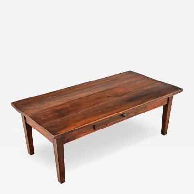 French Walnut Farmhouse Coffee Table with Drawer