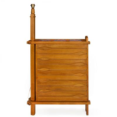 French Waxed Oak Swinging Bar Serving Cabinet by Guillerme et Chambron