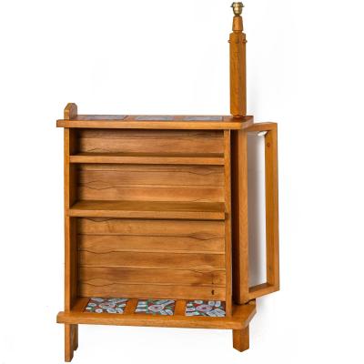 French Waxed Oak Swinging Bar Serving Cabinet by Guillerme et Chambron