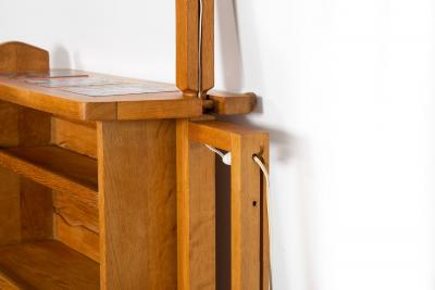 French Waxed Oak Swinging Bar Serving Cabinet by Guillerme et Chambron