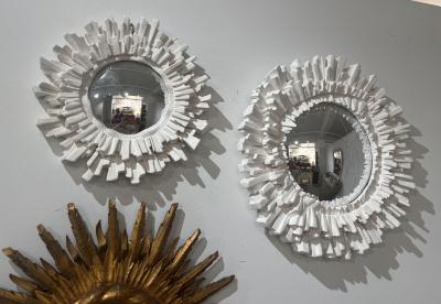 French White Plaster Sunburst Mirror 21st Century