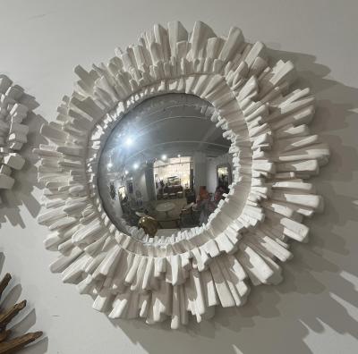 French White Plaster Sunburst Mirror 21st Century