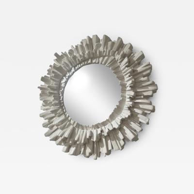 French White Plaster Sunburst Mirror 21st Century