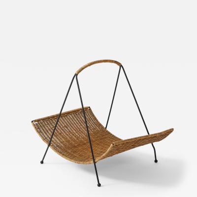 French Wicker Iron Magazine Rack 1950s