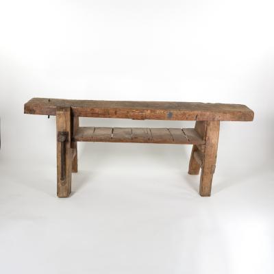 French Wood Worker s Bench with Vise and Lower Shelf Circa 1880