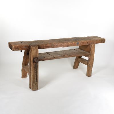 French Wood Worker s Bench with Vise and Lower Shelf Circa 1880