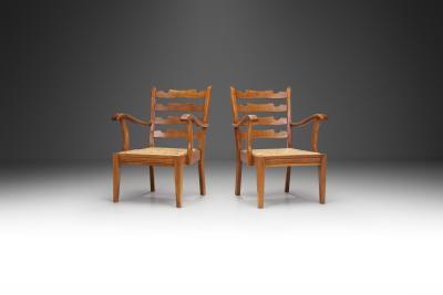 French Wooden Chairs with Seats of Woven Papercord France 1950s