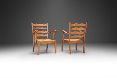 French Wooden Chairs with Seats of Woven Papercord France 1950s
