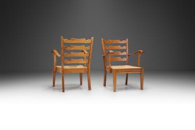 French Wooden Chairs with Seats of Woven Papercord France 1950s