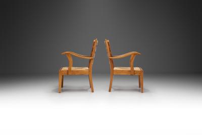 French Wooden Chairs with Seats of Woven Papercord France 1950s