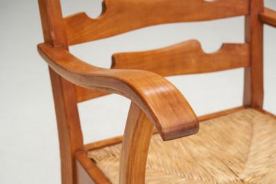 French Wooden Chairs with Seats of Woven Papercord France 1950s