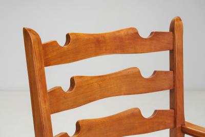 French Wooden Chairs with Seats of Woven Papercord France 1950s
