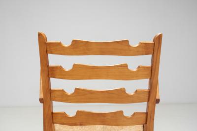 French Wooden Chairs with Seats of Woven Papercord France 1950s