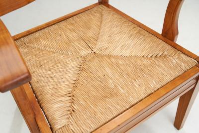 French Wooden Chairs with Seats of Woven Papercord France 1950s