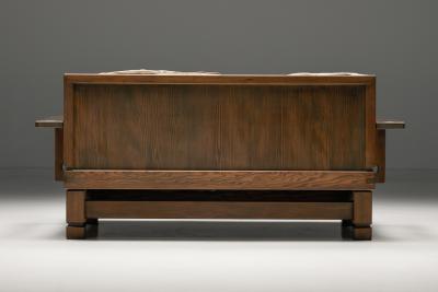 French Wooden Two Seater with Leather Cushions 1960s