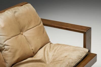 French Wooden Two Seater with Leather Cushions 1960s