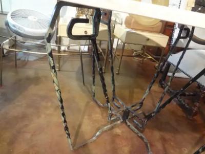 French Wrought Iron Center Table with Travertine Top